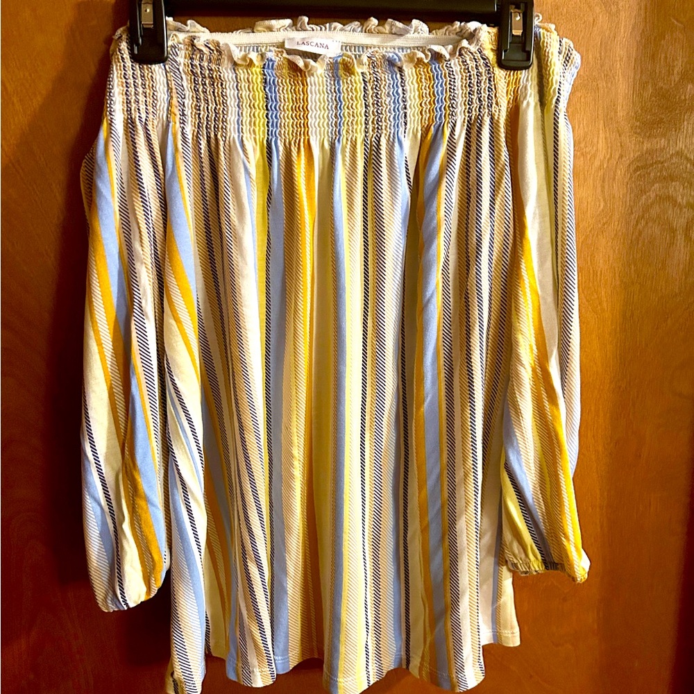 Multi striped off the shoulder Carmen Blouse